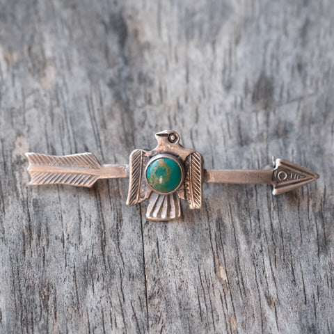 Vintage Sterling Silver Turquoise Thunderbird Pin