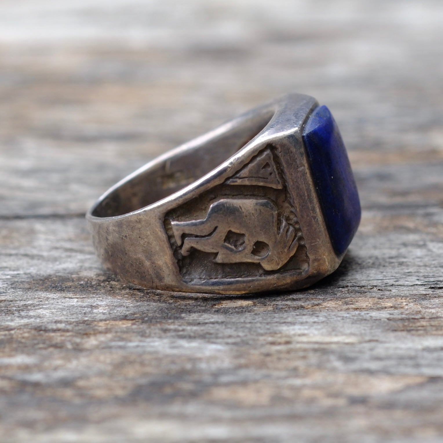 Vintage Sterling Lapis Kokopelli Ring 4.75