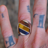 Vintage Sterling Multistone Inlay Striper Ring 9.25