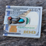 Vintage Sterling Turquoise and Coral Feather Money Clip