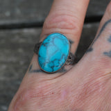 Vintage Sterling Turquoise Stamped Band Ring 6
