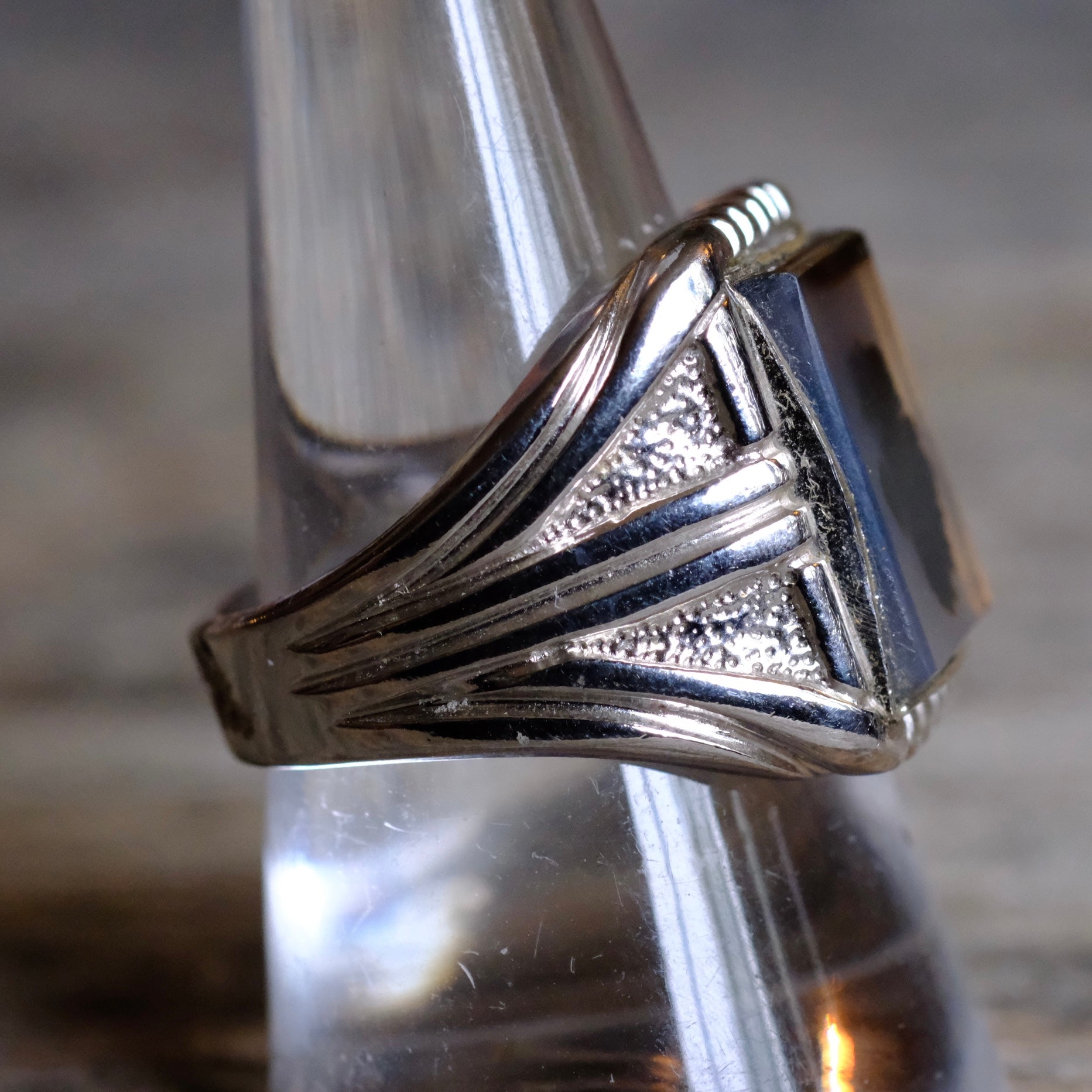 Vintage Sterling Agate Signet Ring 9.75