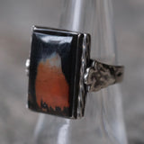 Vintage Sterling Petrified Wood Arrows Ring 7