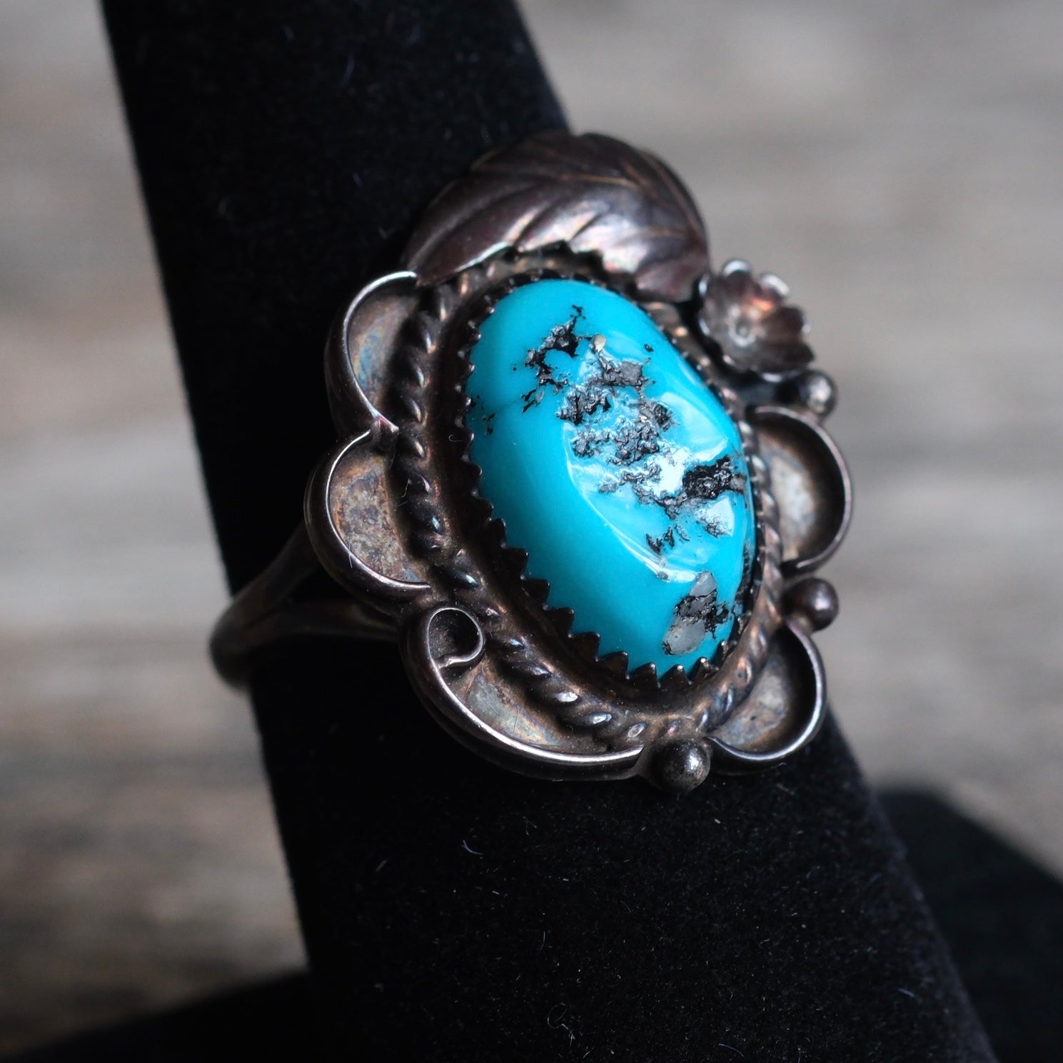 Vintage Sterling Turquoise Feather Ring 7.75