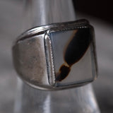 Vintage Sterling Mid Century Agate Signet Ring 8