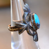 Vintage Sterling Turquoise Sandcast Ring 6.5