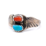 Vintage Sterling Turquoise and Coral Band 10.75