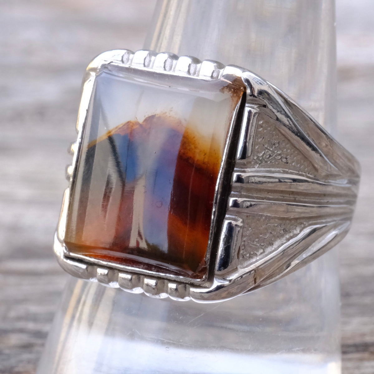 Vintage Sterling Agate Signet Ring 10.5