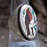 Vintage Sterling Inlaid Robin Ring 10