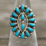 Vintage Sterling Turquoise Cluster Ring 5.75