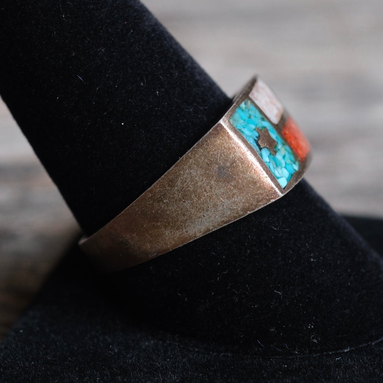 Vintage Sterling Multistone Inlay Ring 10