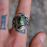 Vintage Sterling Turquoise Feather Ring 8.5