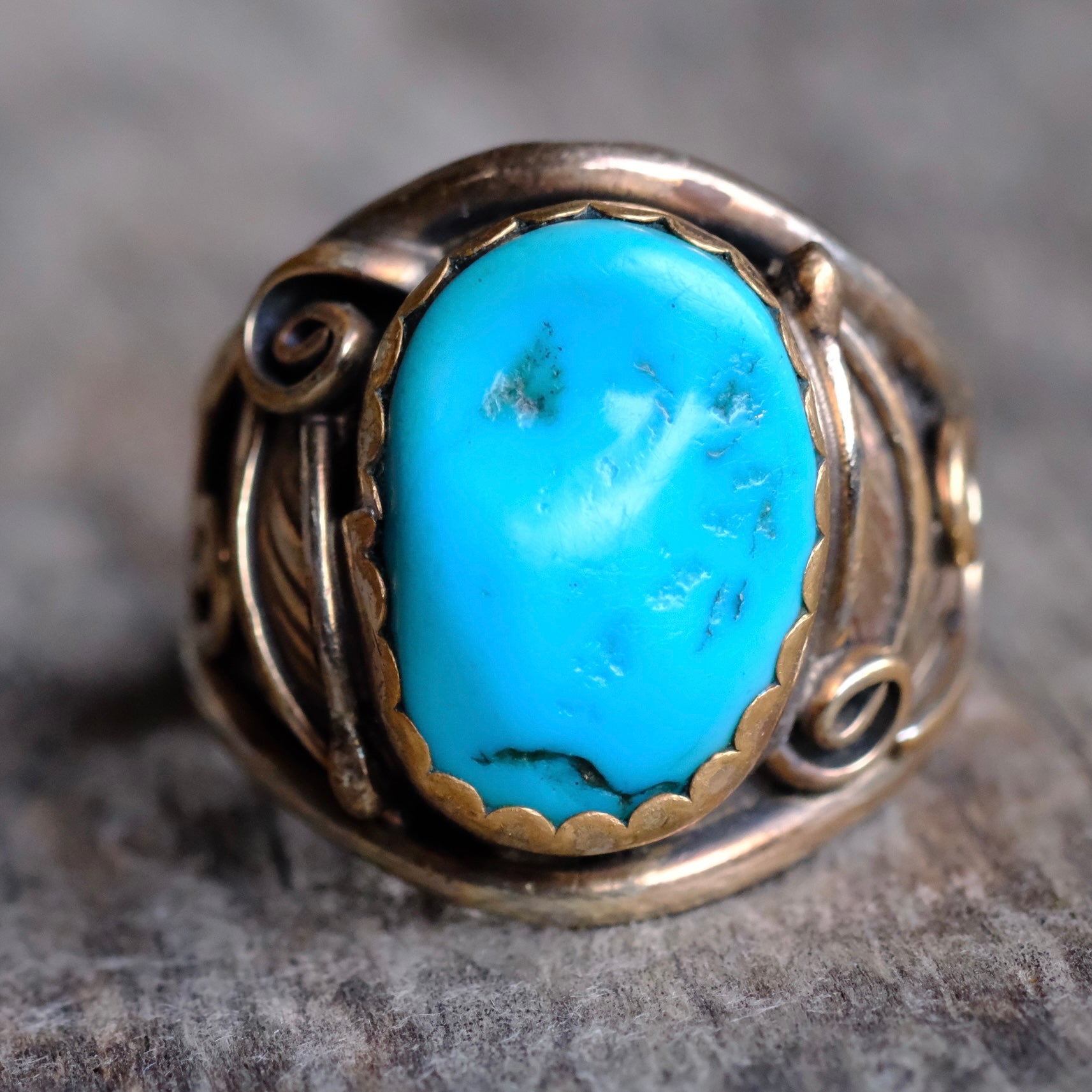 Vintage Sterling Turquoise Feather Ring 10