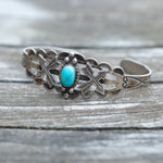 Vintage Sterling Turquoise Stamped Arrows Cuff
