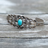 Vintage Sterling Turquoise Stamped Arrows Cuff