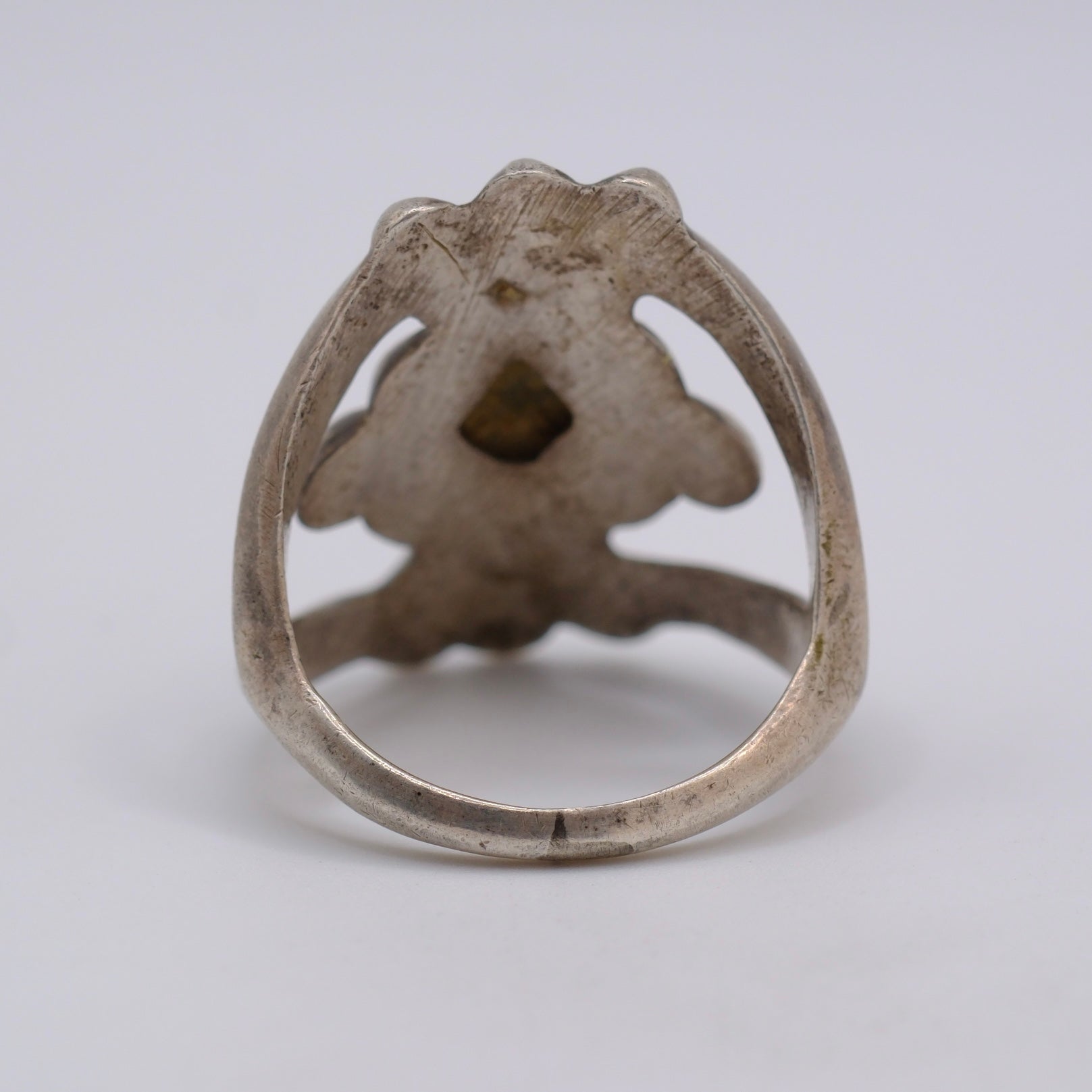 Vintage Sterling Silver Sandcast Turquoise Ring 7.5