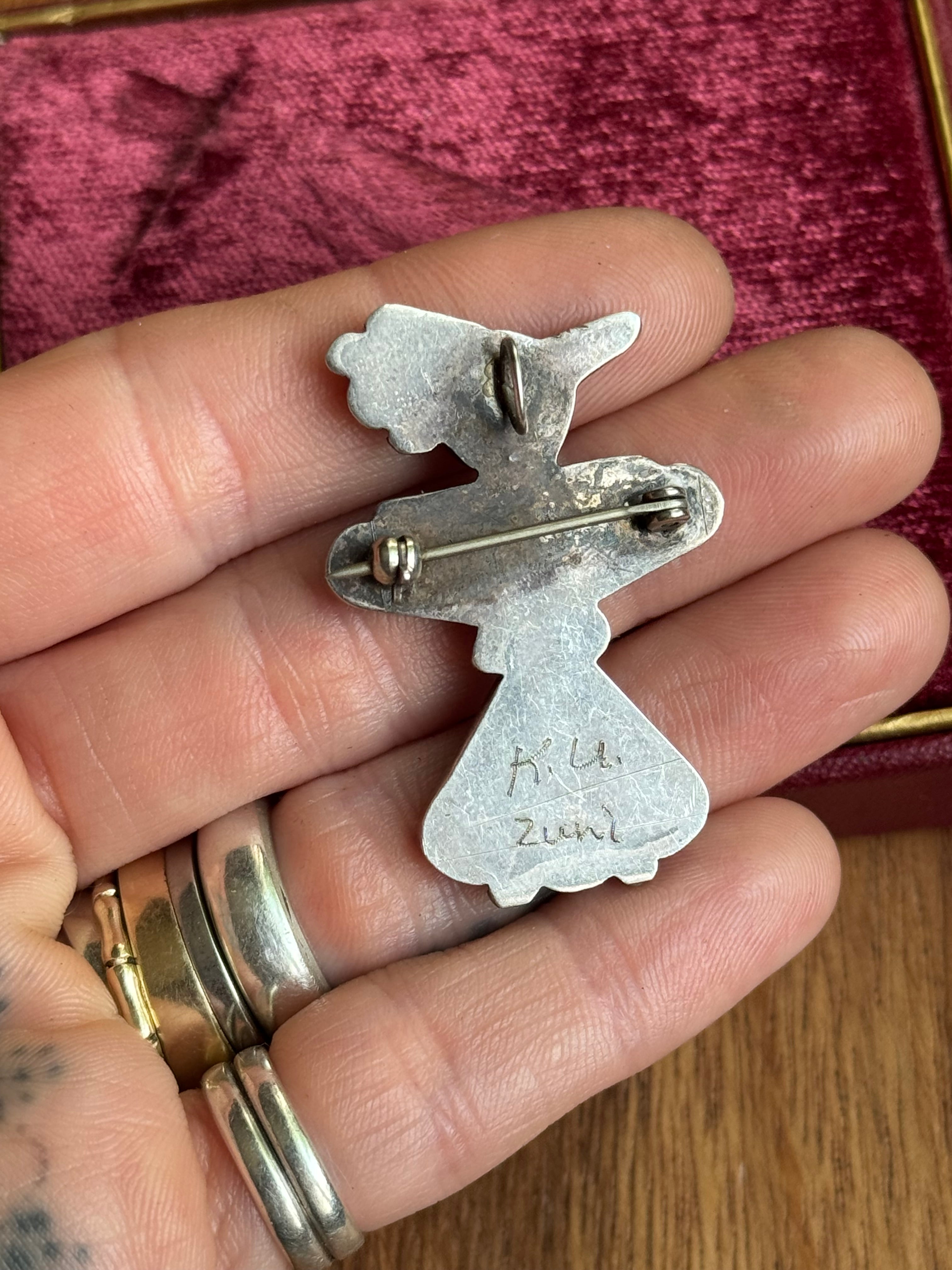 Vintage Sterling Silver Multistone Inlay Thunderbird Pin/Pendant