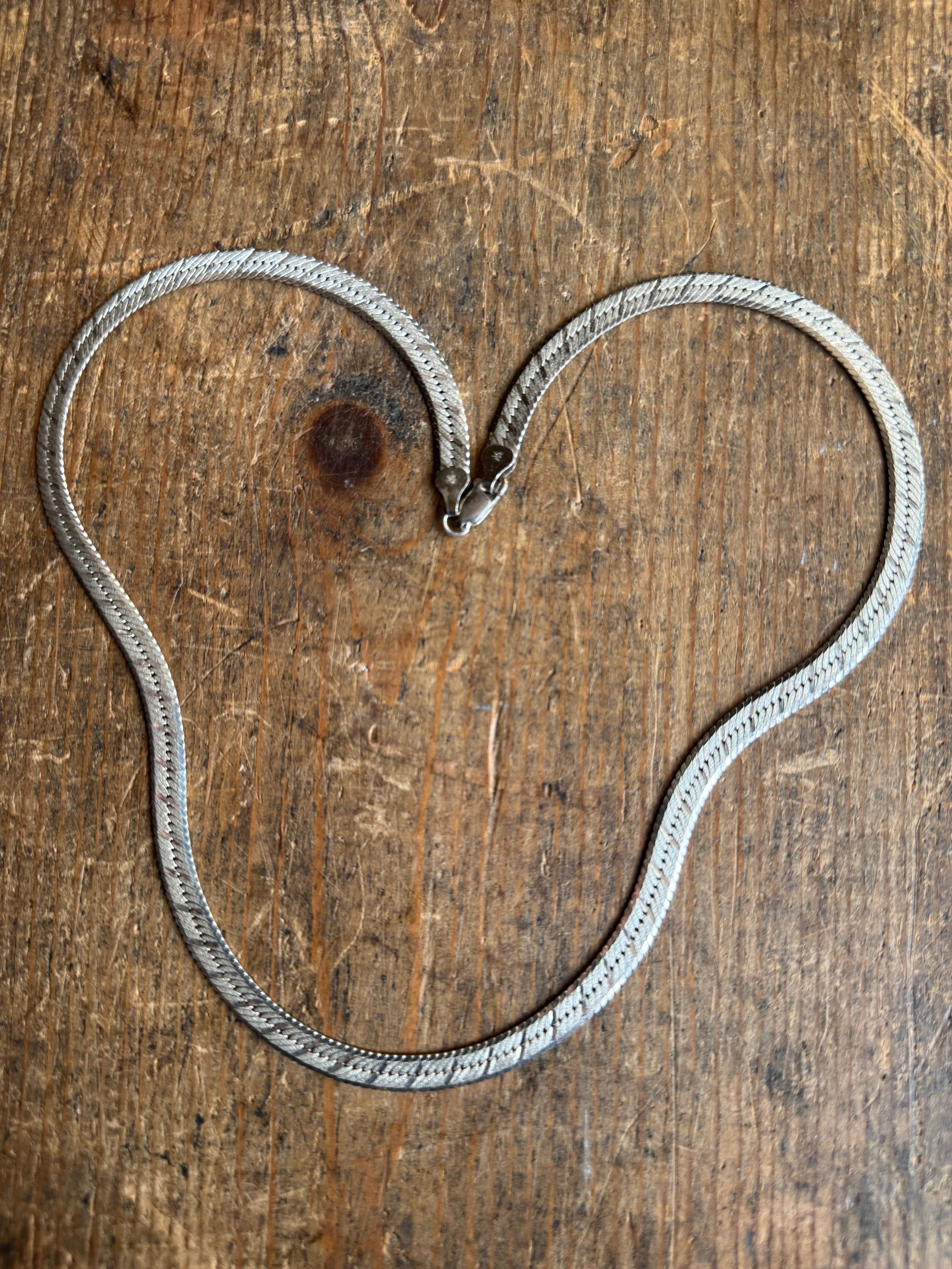Vintage Sterling Silver 20” Etched Herringbone Chain