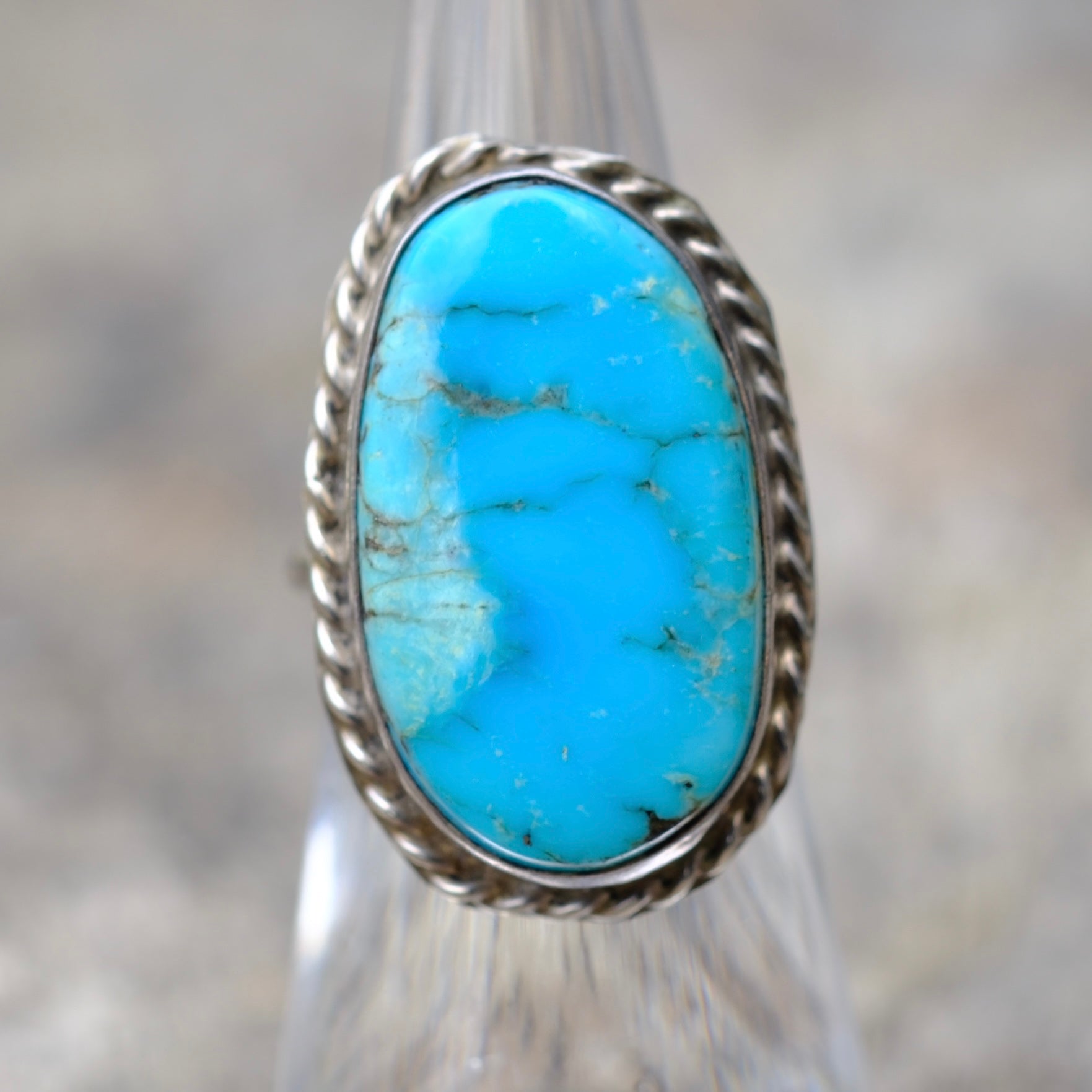 Vintage Sterling Turquoise Roper Ring 4.5
