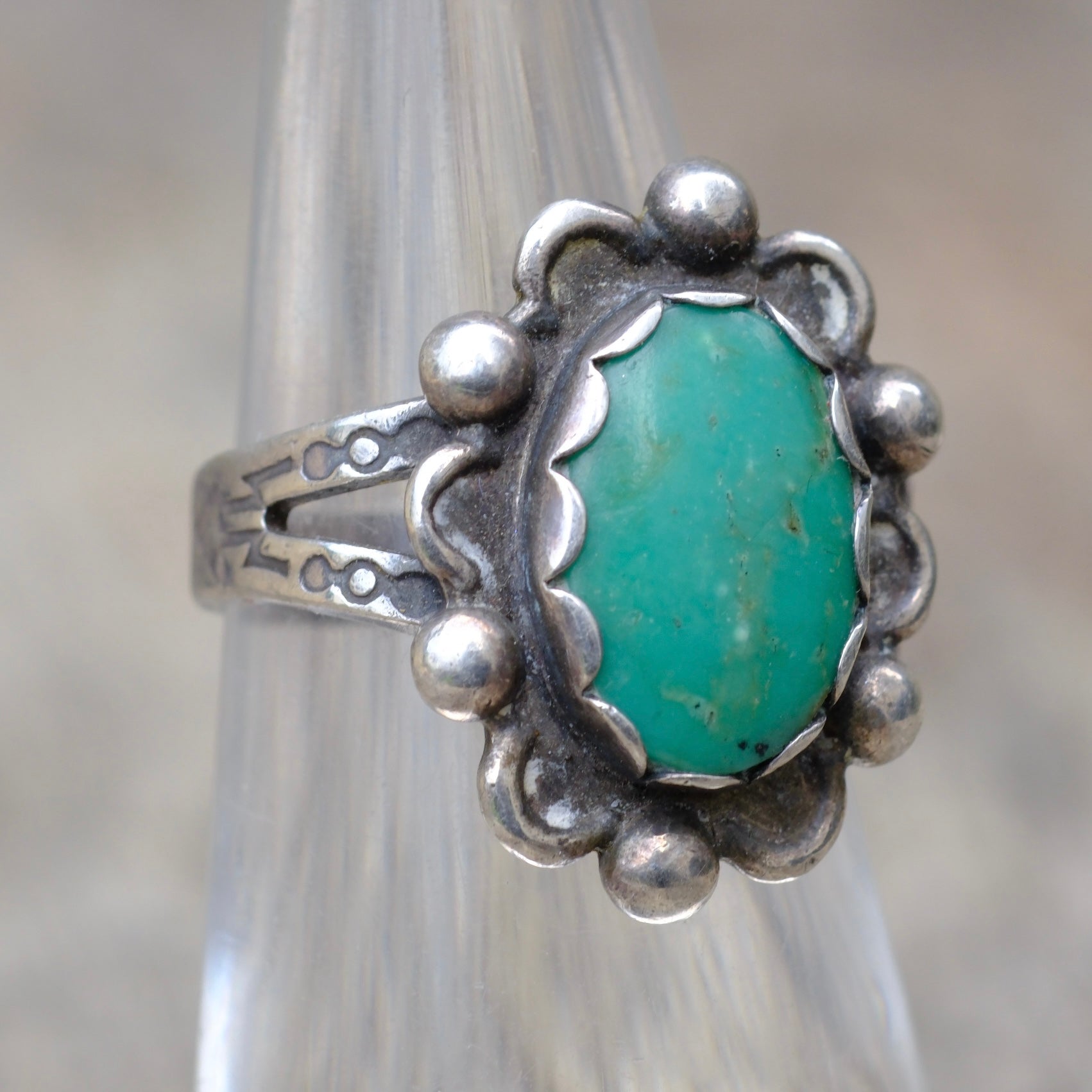 Vintage Sterling Turquoise Stamped Band Ring 5