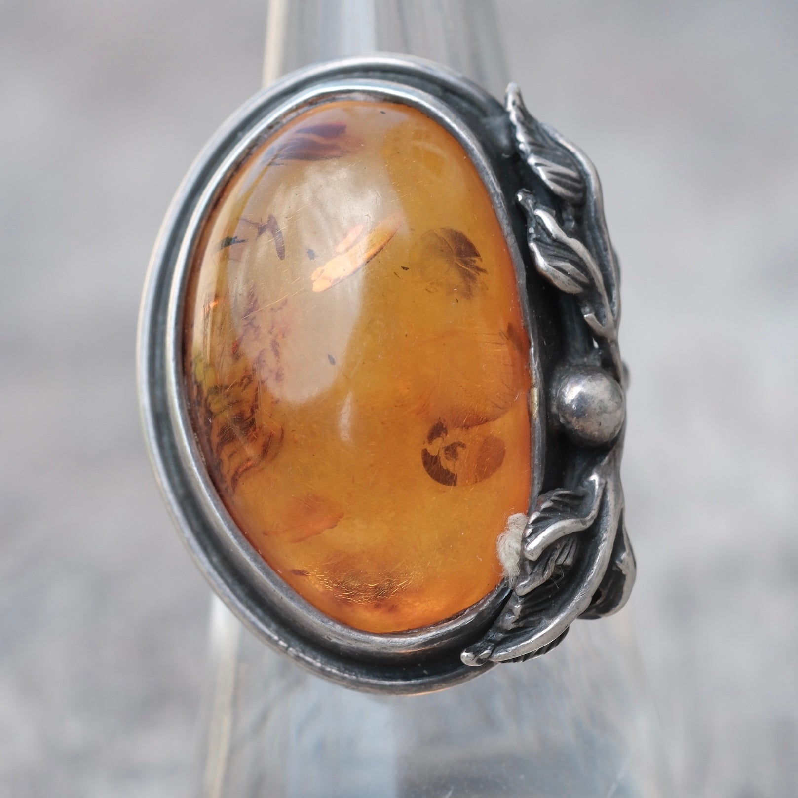 Vintage Sterling Amber Feather Ring 7