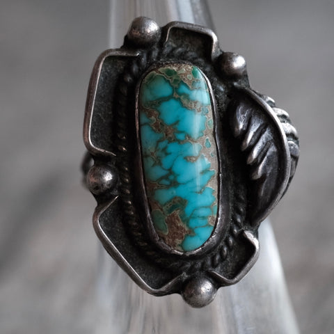 Vintage Sterling Turquoise Feather Ring 5.5