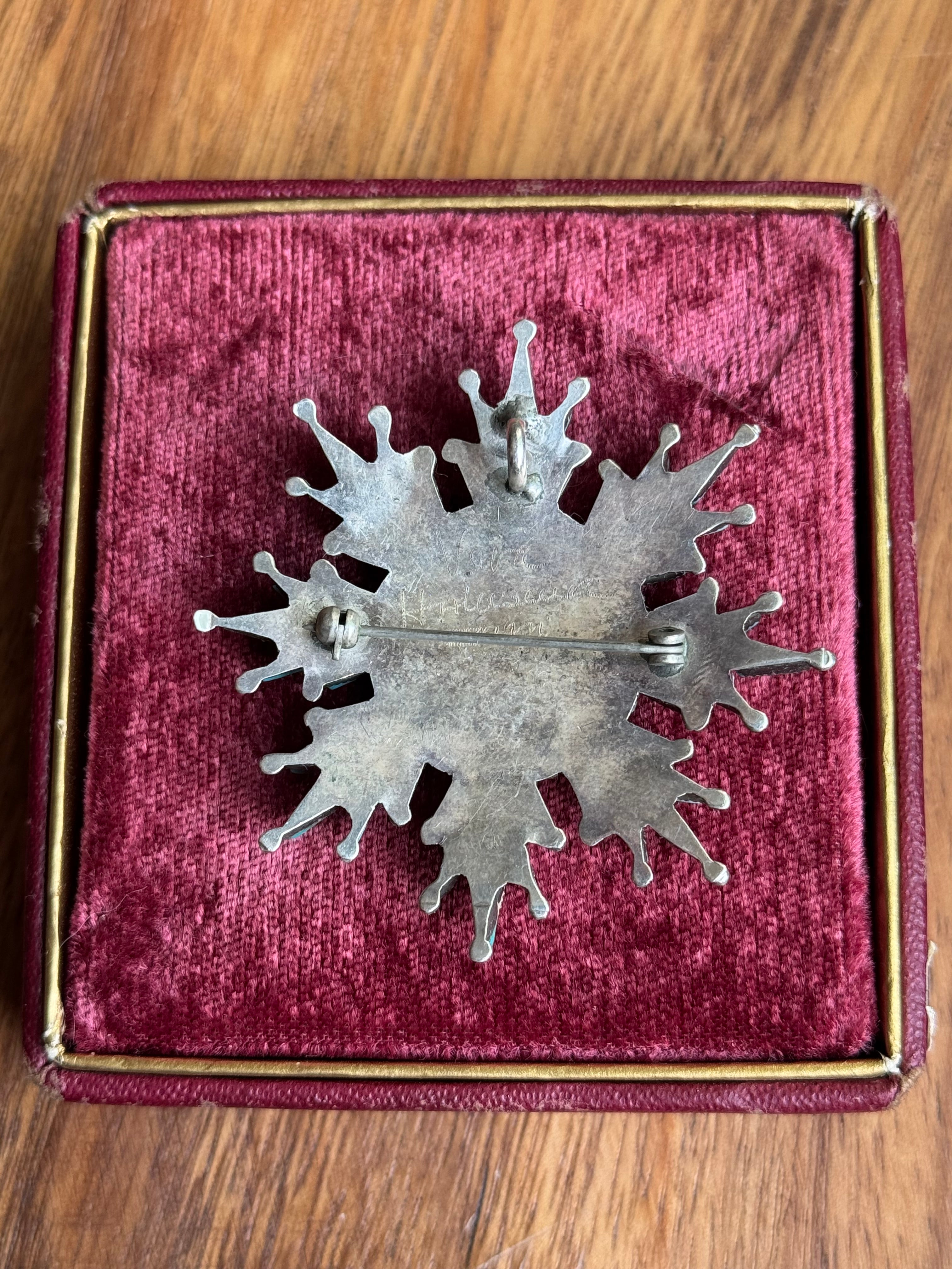 Rare Vintage Sterling Silver Zuni Turquoise Snowflake Pin/Pendant by Vera Halusewa