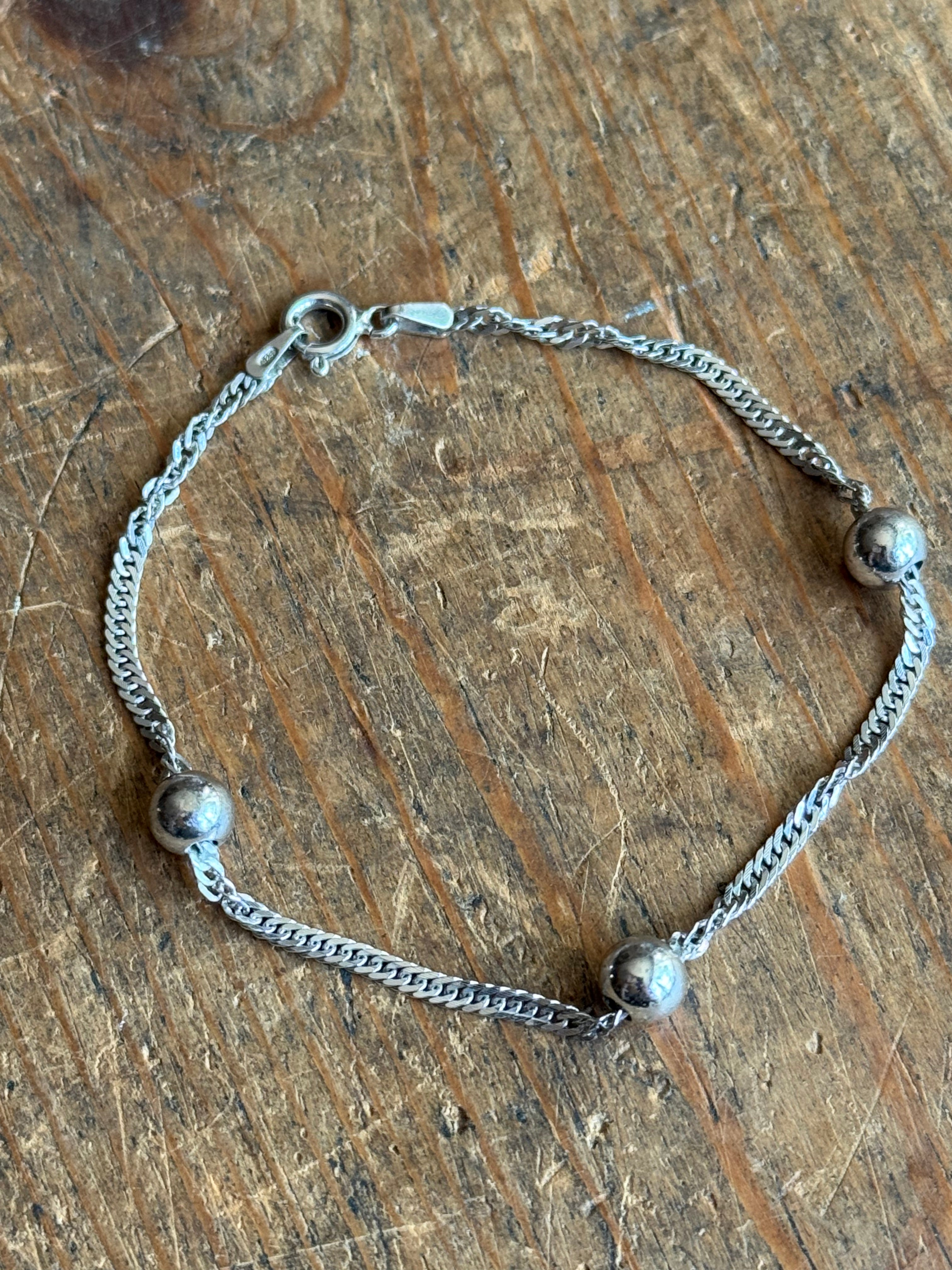 Vintage Sterling Silver 7.25” Bead Rope Bracelet
