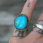 Vintage Sterling Turquoise Roper Ring 6