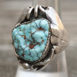 Vintage Sterling Turquoise Ribbed Band Ring 8.75
