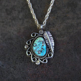 Vintage Sterling Turquoise Feather Necklace