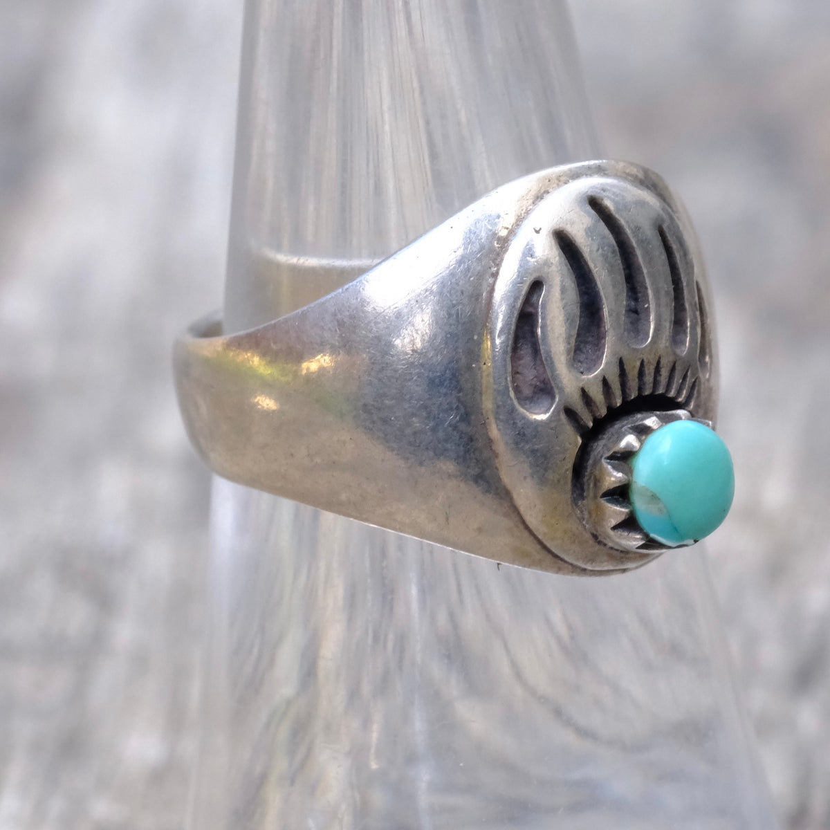 Vintage Sterling Turquoise Bear Paw Ring 6.5