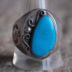 Vintage Sterling Turquoise Stamped Band Ring 12.5