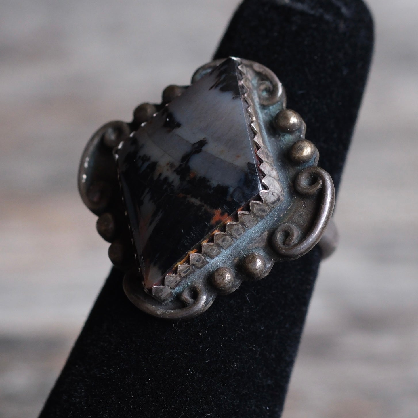 Vintage Sterling Petrified Wood Ring 3.75