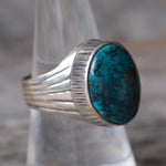 Vintage Sterling Turquoise Ribbed Band Ring 8.25