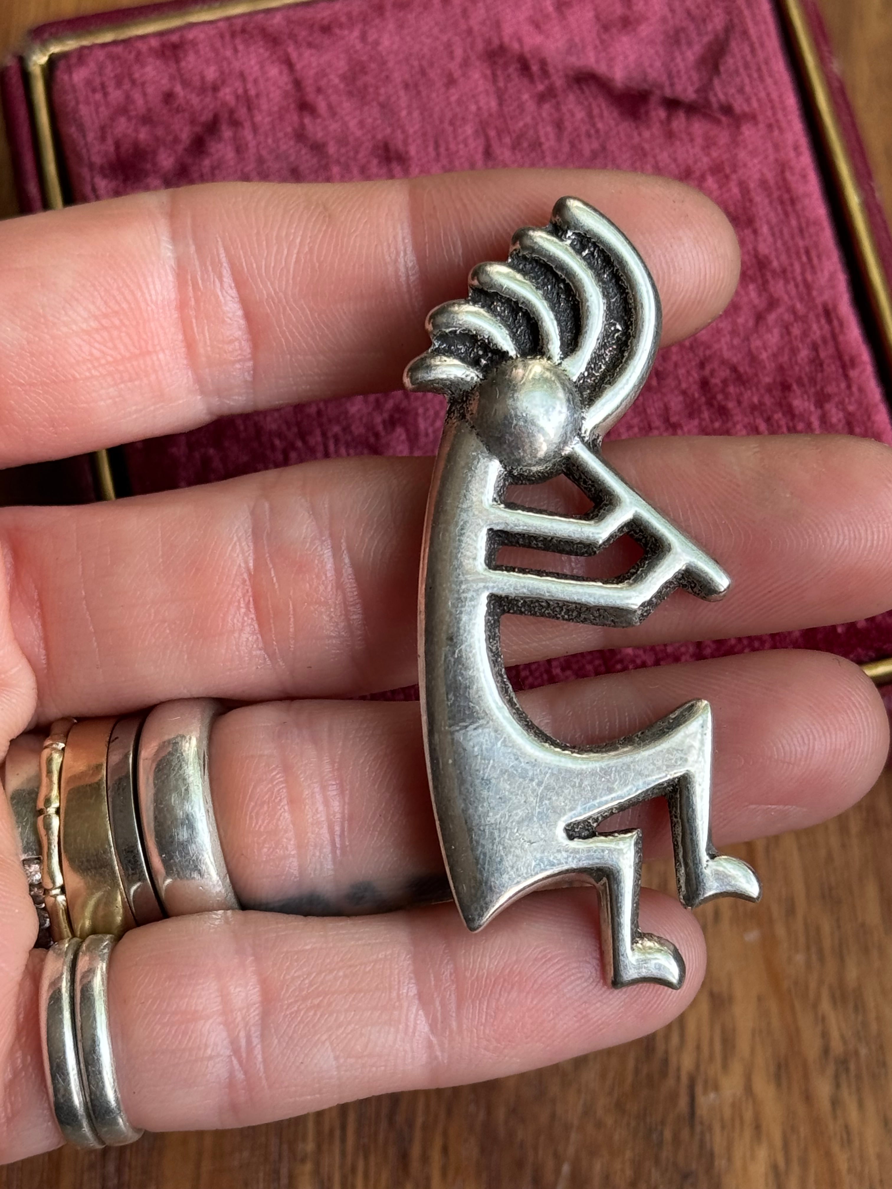 Vintage Sterling Silver Sandcast Kokopelli Pin/Pendant