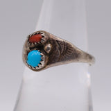 Vintage Sterling Turquoise and Coral Ring 7.5