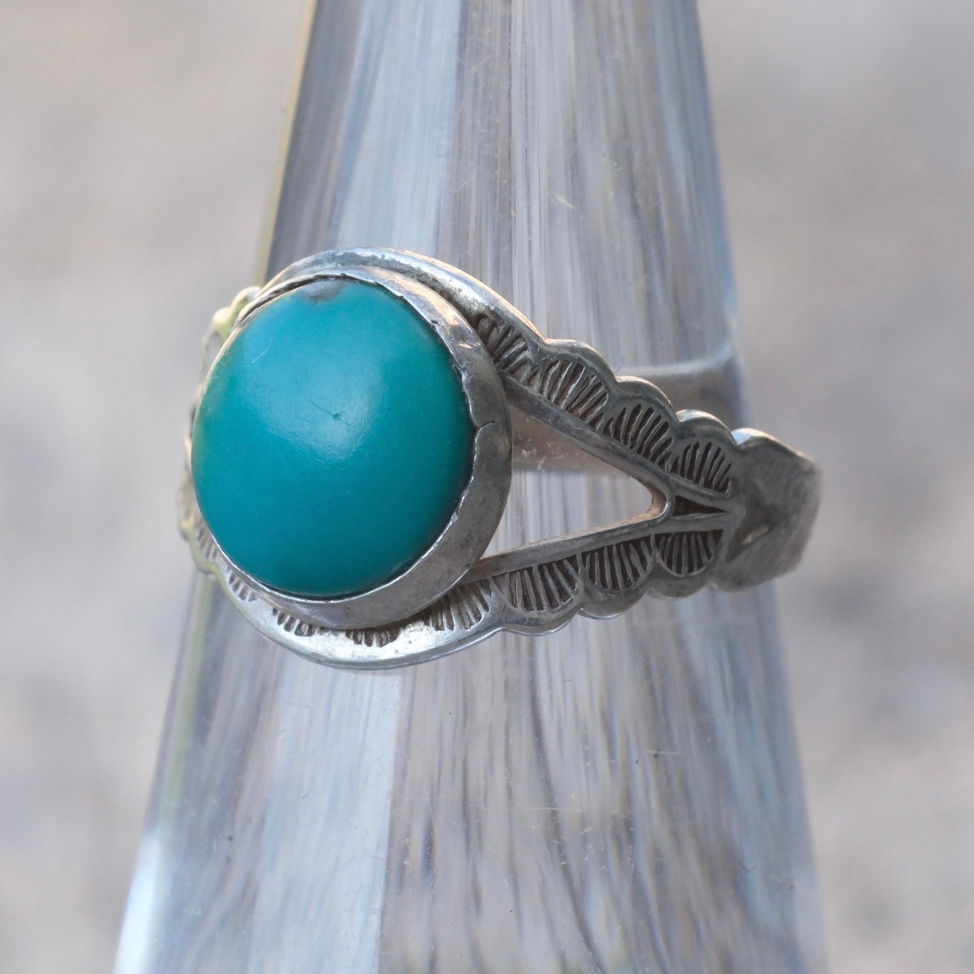 Vintage Sterling Turquoise Stamped Band Ring 4.5