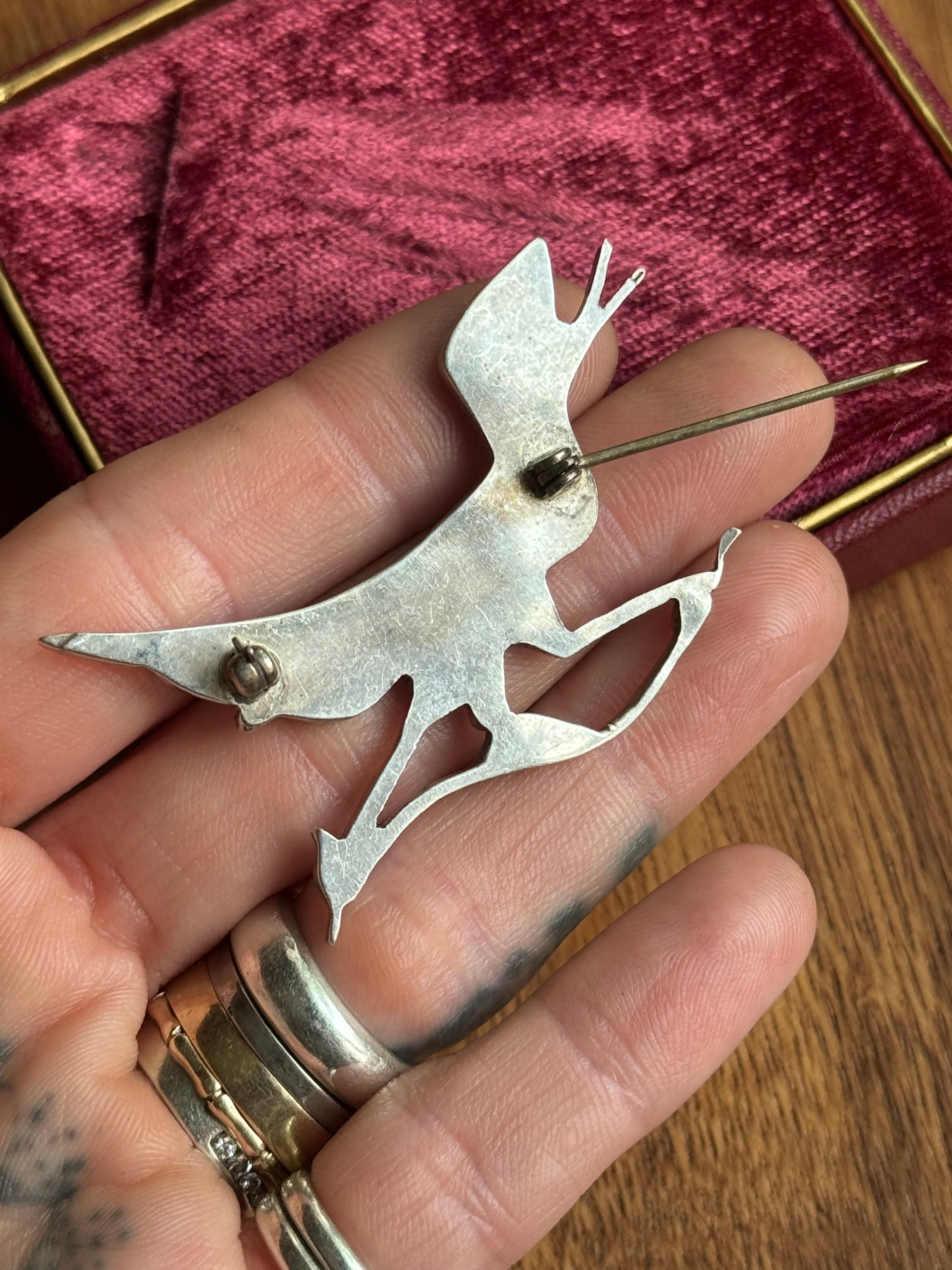 Vintage Sterling Silver Multistone Inlay Road Runner Pin