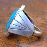 Vintage Sterling Turquoise Ribbed Band Ring 11