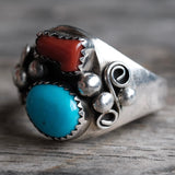 Vintage Sterling Turquoise and Coral Ring 11