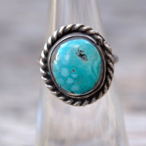 Vintage Sterling Turquoise Roper Ring 4