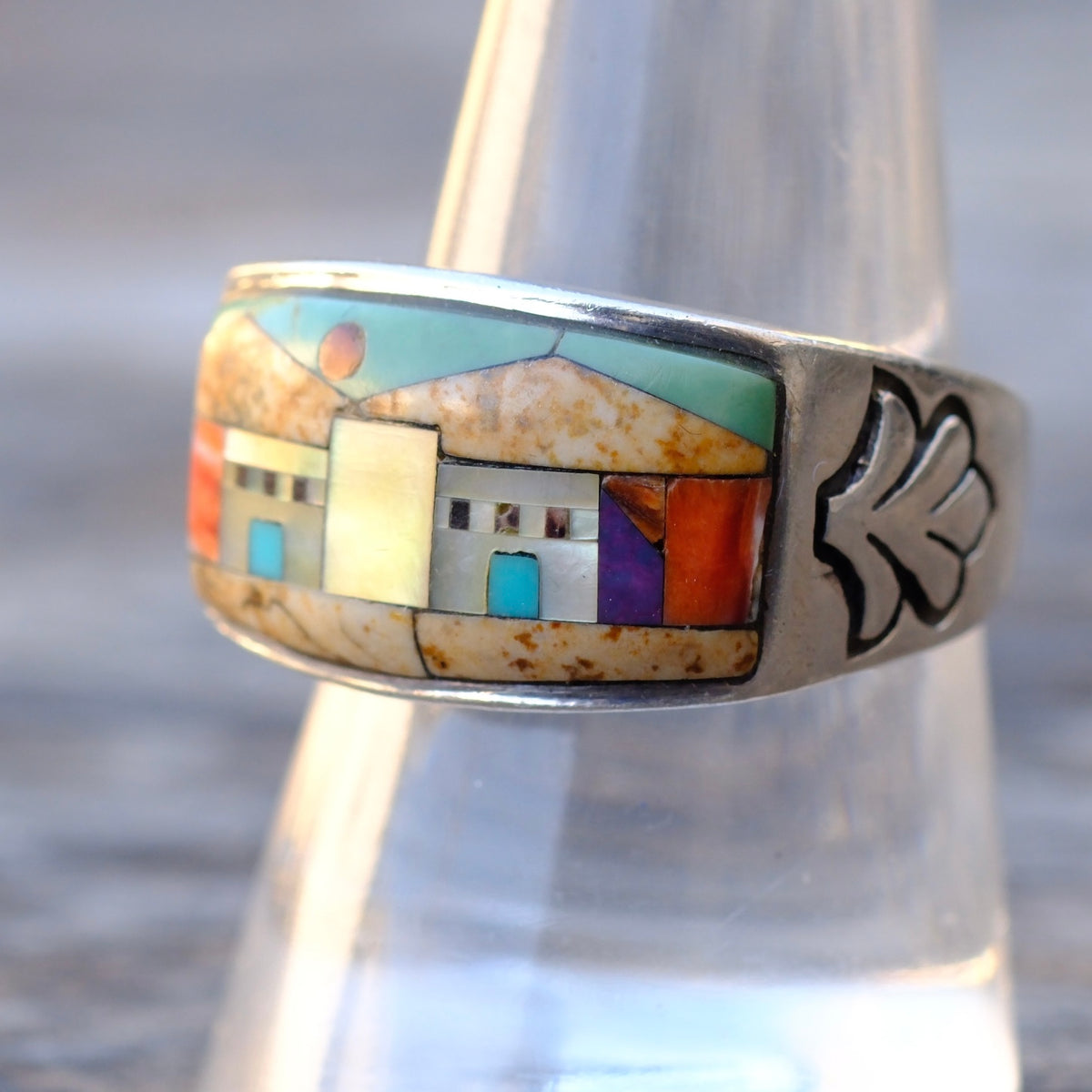 Vintage Sterling Inlay Pueblo Ring 9.5