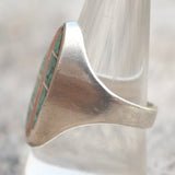 Vintage Sterling Turquoise and Coral Inlay Ring 9.75
