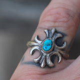 Vintage Sterling Turquoise Sandcast Ring 6.25