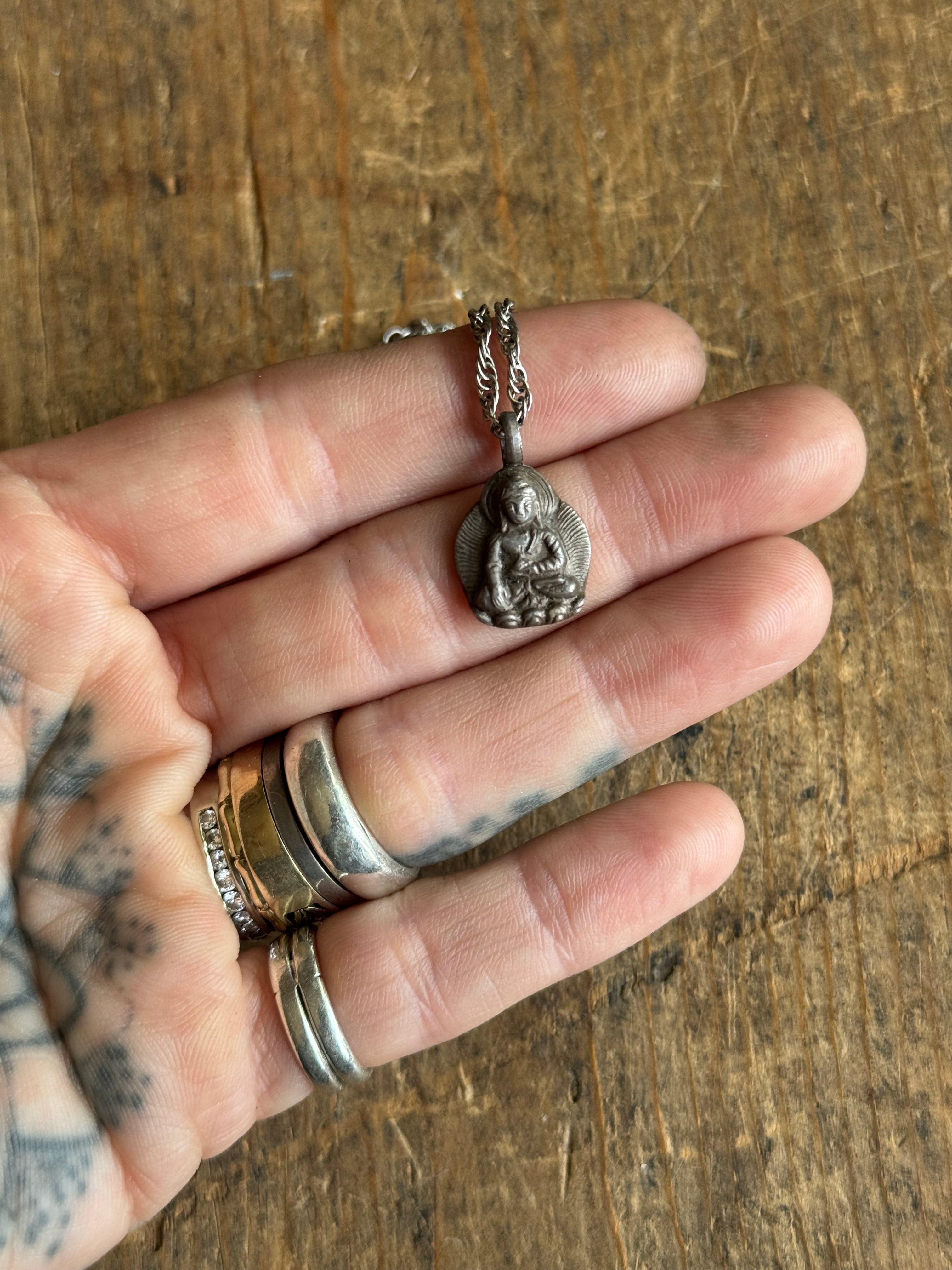 Vintage Sterling Silver Buddha Charm Necklace
