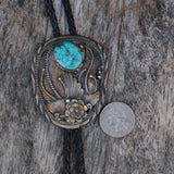 Vintage Sterling Turquoise Blossom Bolo Tie