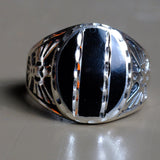Vintage Sterling Onyx Thunderbird Ring 11.75