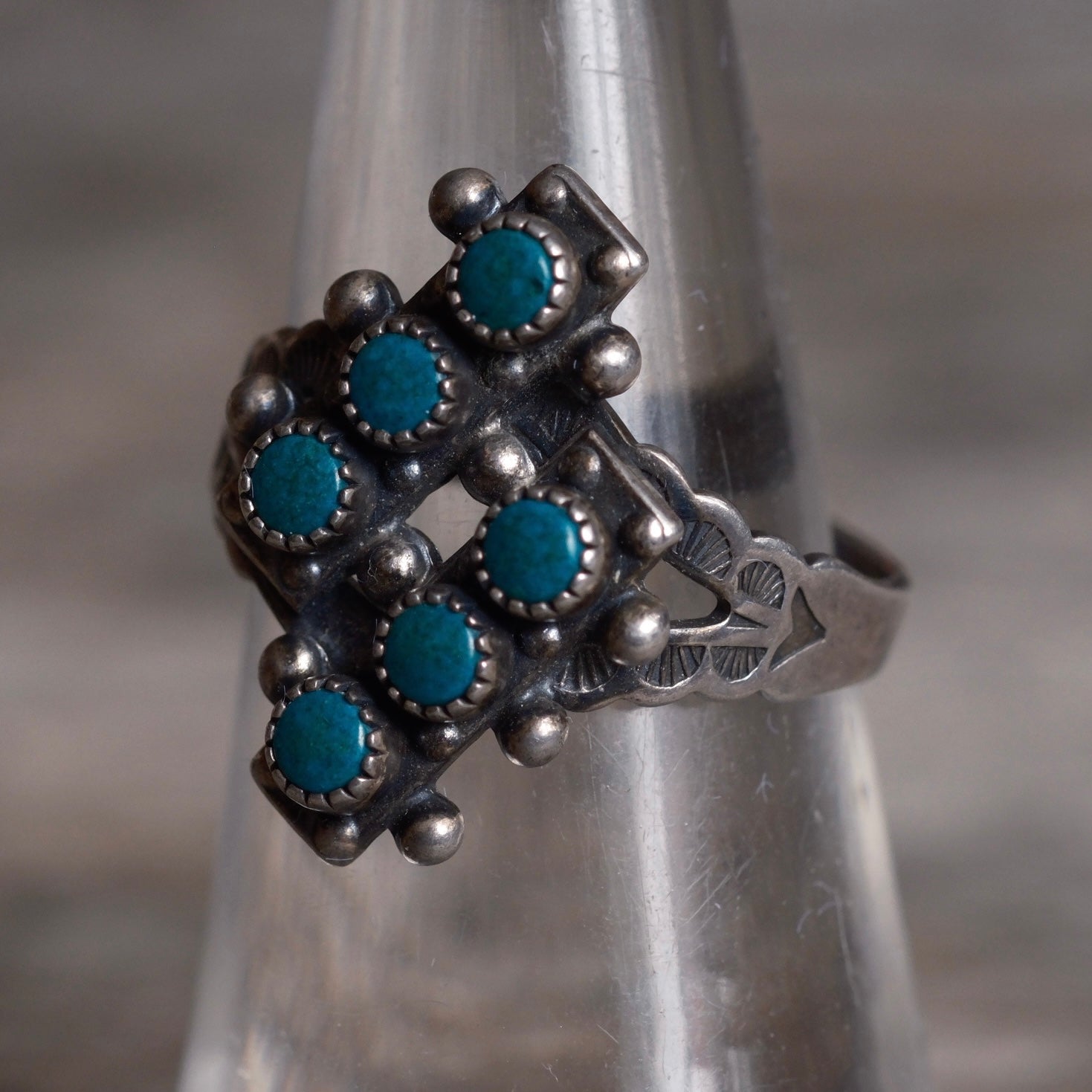 Vintage Sterling Snake Eye Turquoise Cluster Ring 6