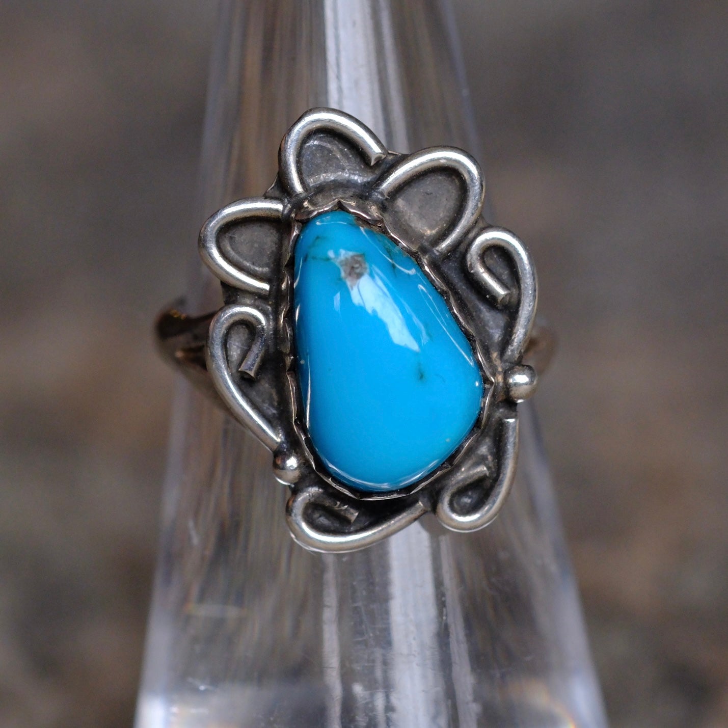 Vintage Sterling Turquoise Florette Ring 5.25